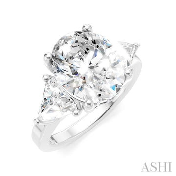 1 1/10 Ctw Oval Shape Trillion Cut & Round Cut Diamond Semi-Mount Engagement Ring in 14K White Gold